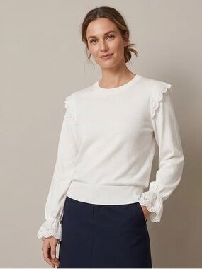 Esprit White Crew Neck With Eyelet Lace